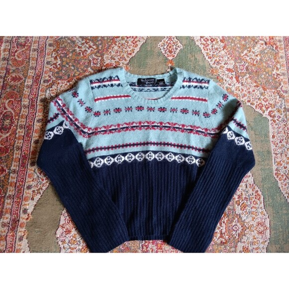 Reference Point Lamb Wool Angora Blue Patterned Mid Riff Sweater Size L - Picture 1 of 3